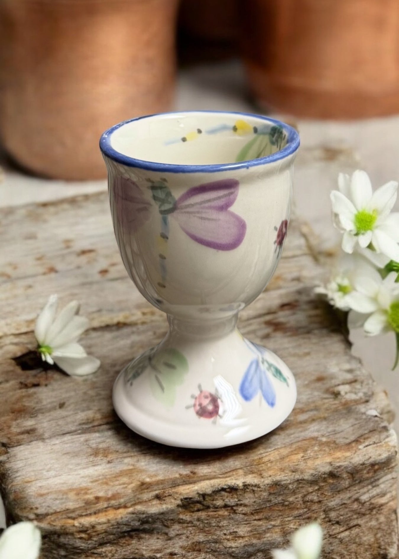 Painted Dragonfly Ceramic Egg Cup