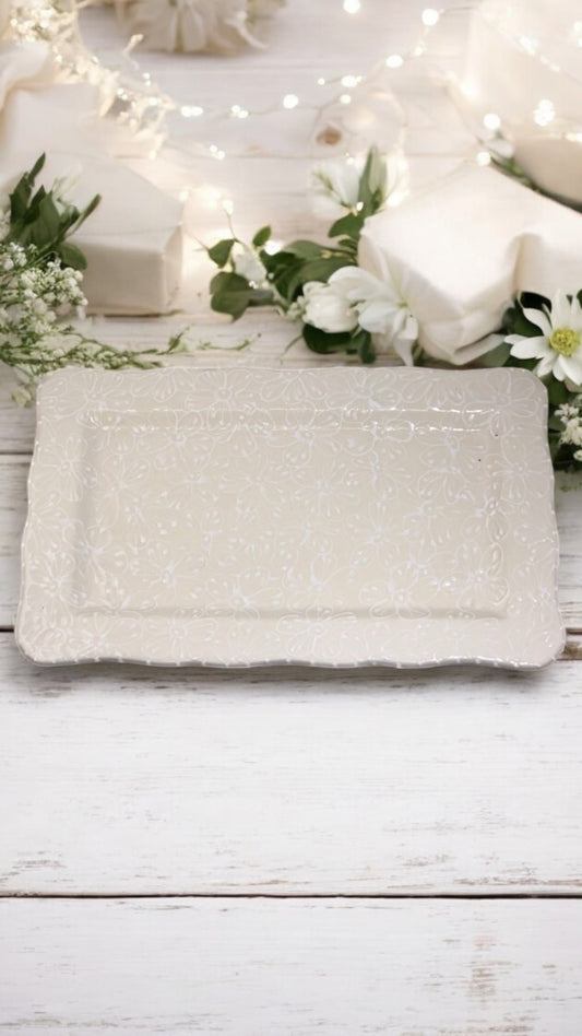 White Floral Large Rectangle Serving Dish  | Wedding