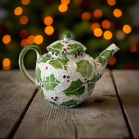 Holly leaves painted ceramic teapot 