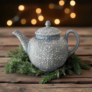 blue snowflake pattern handpainted ceramic teapot