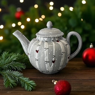 winter cardinals painted ceramic teapot