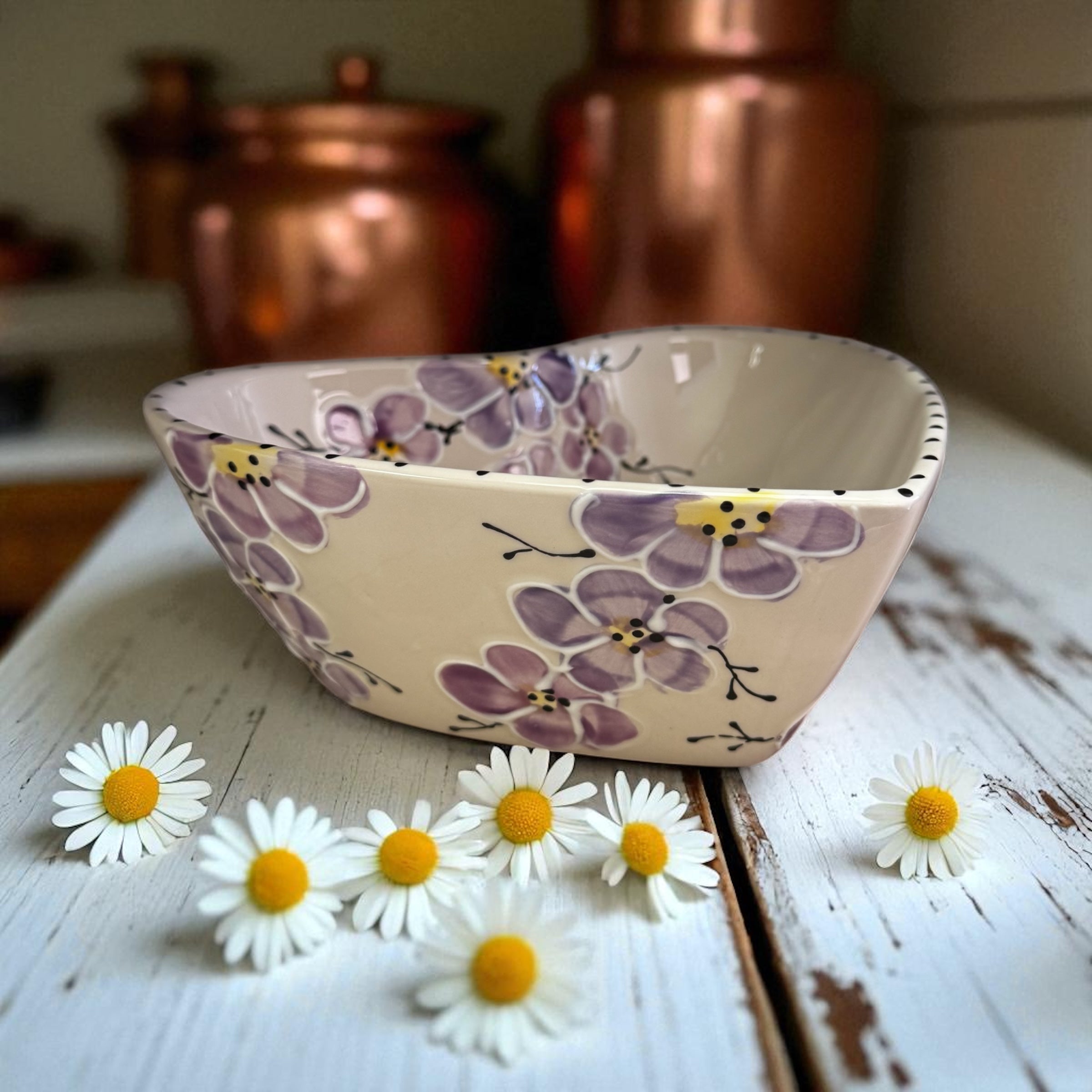 purple cherry blosson heart shaped bowl 