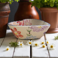 new daisy floral painted heart shaped ceramic bowl