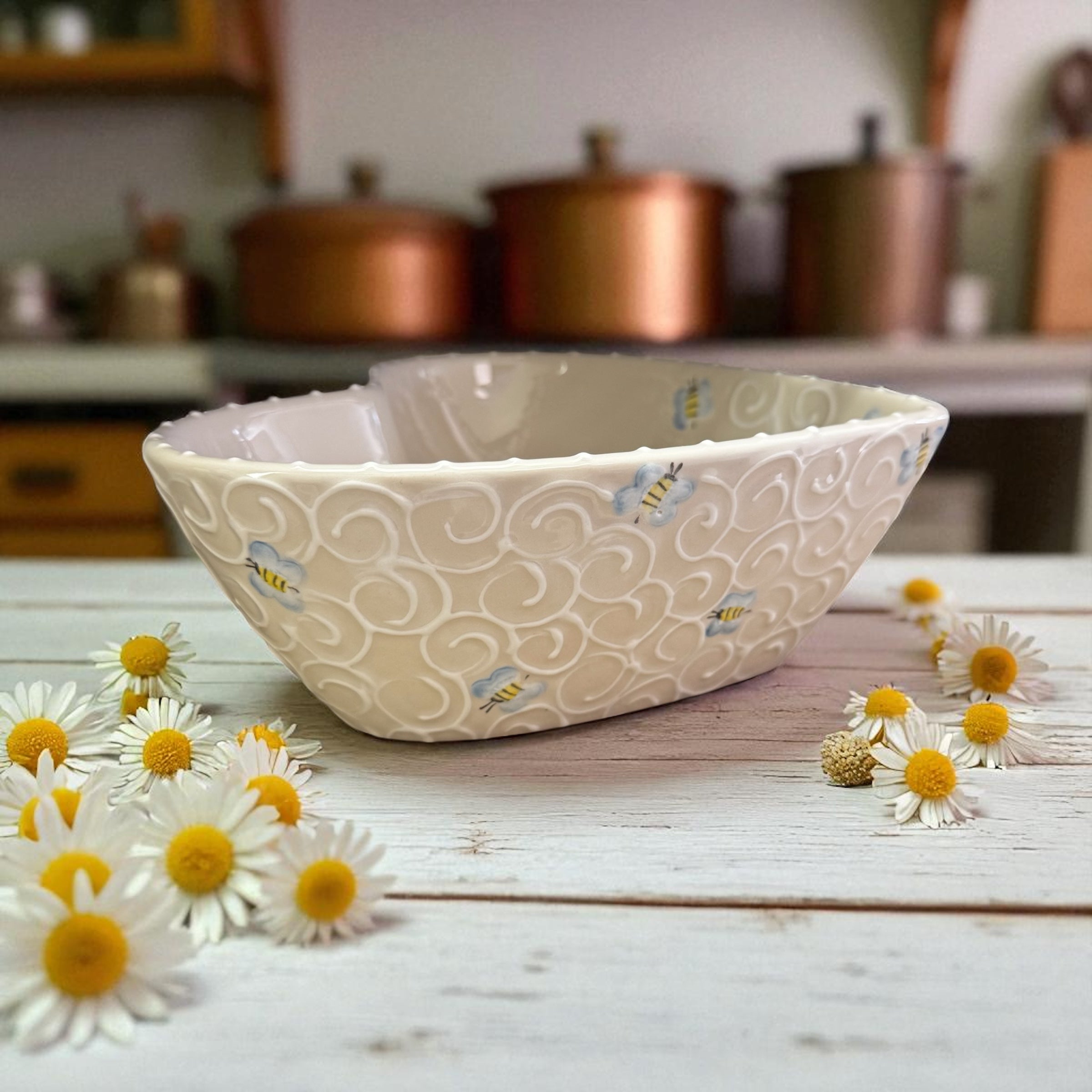 bee handpainted ceramic heart shaped bowl