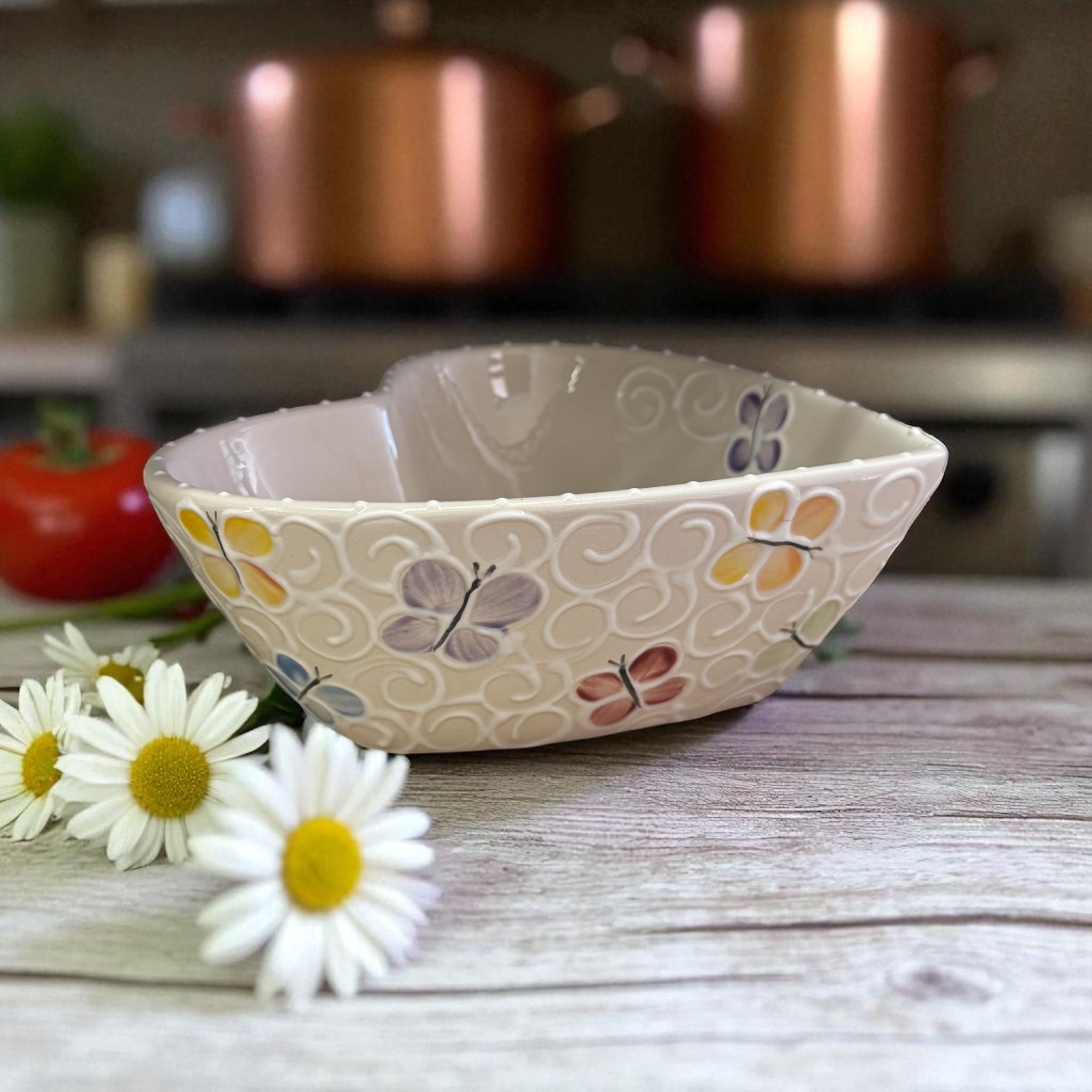 butterfly ceramic heart shaped bowl