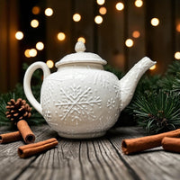 classic all white snowflake ceramic teapot