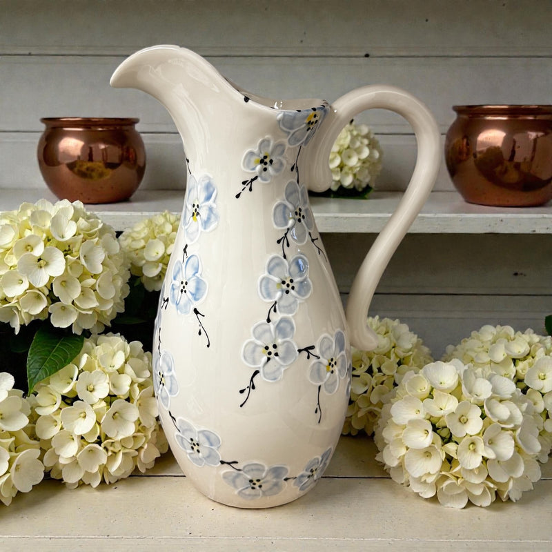Blue Cherry Blossoms Ceramic Handpainted Water Jug - Ladybird Ceramics
