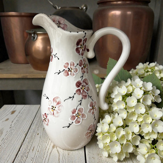 Pink Cherry Blossoms Ceramic Handpainted Water Jug - Ladybird Ceramics
