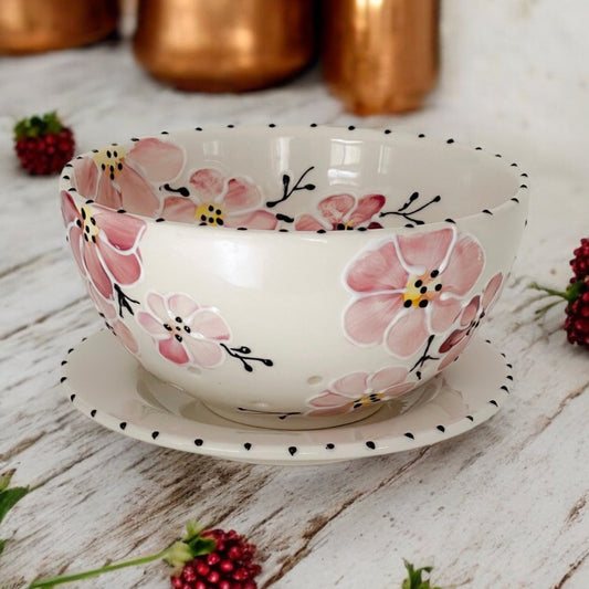 Pink Cherry Blossom painted small berry bowl 