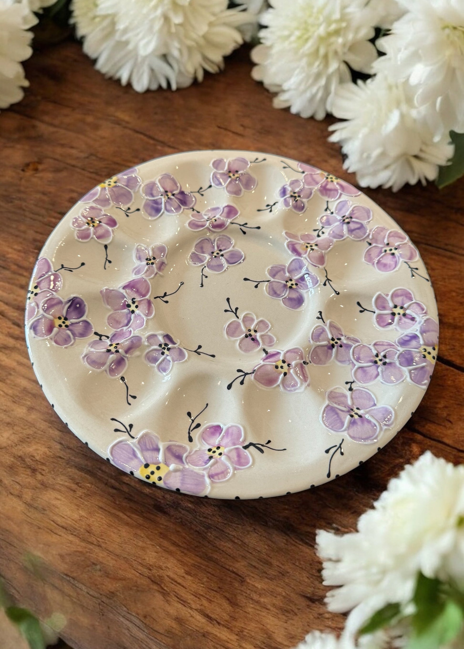 Purple Cherry Blossom Ceramic Egg Plate