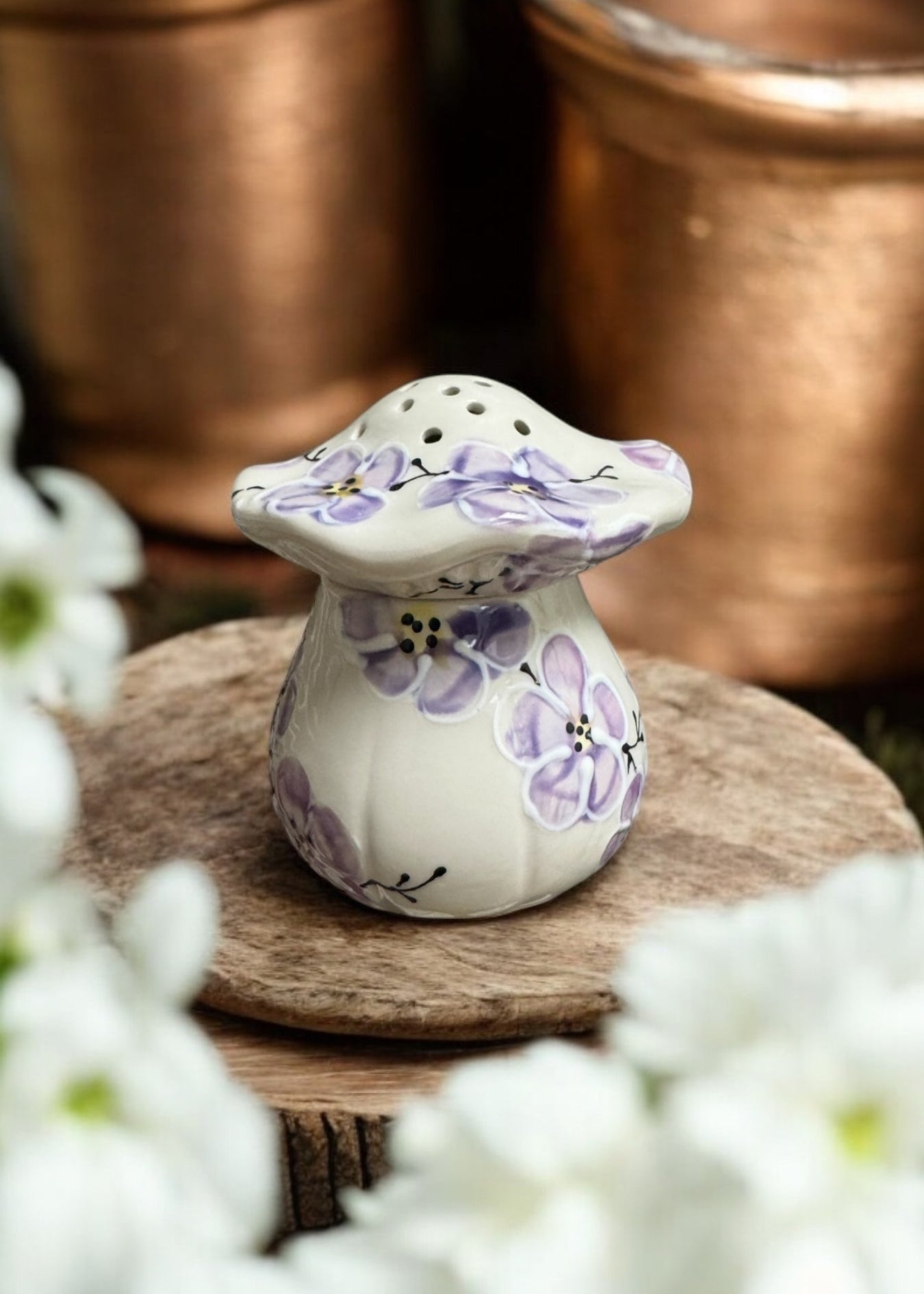 Purple Cherry Blossom Mushroom ceramic fruit fly trap