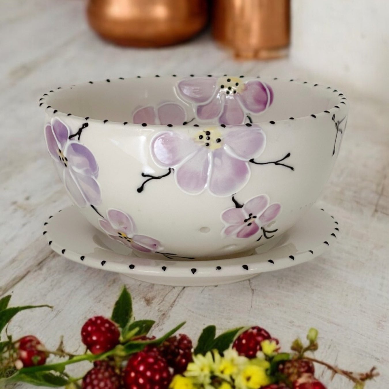 Purple Cherry Blossom Small Berry Bowl - Ladybird Ceramics