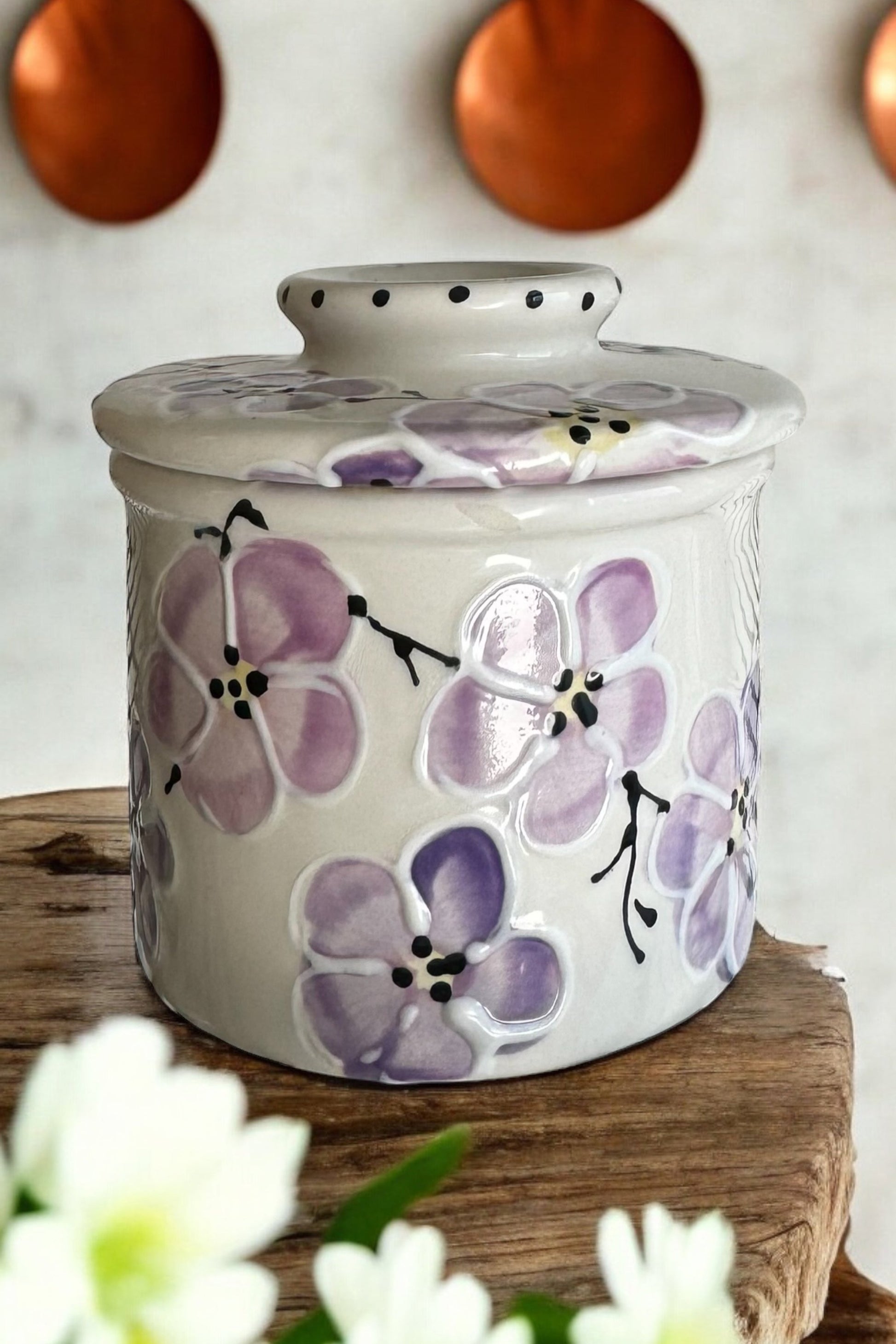 purple cherry blossom crockery
