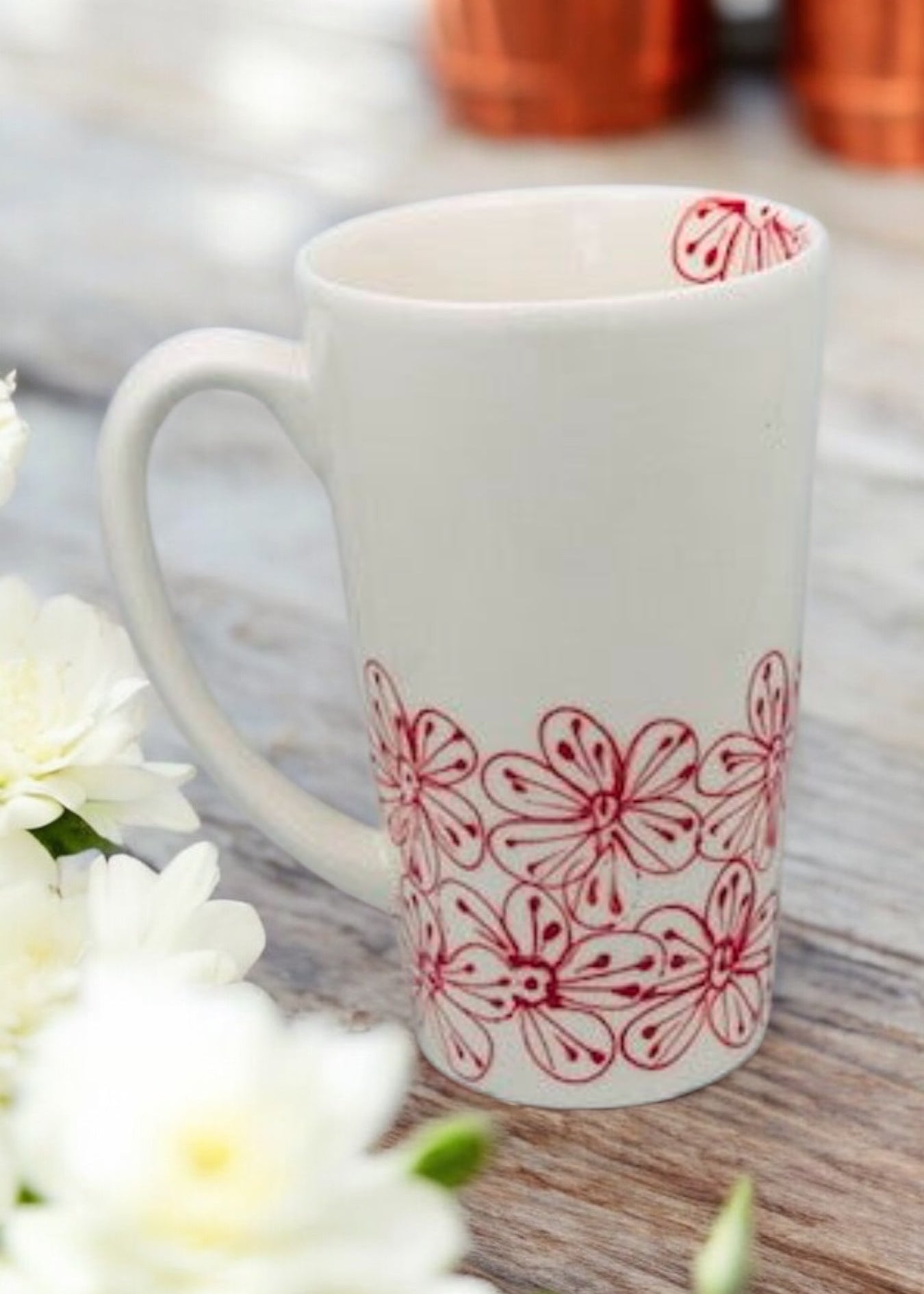 Red floral tall mug