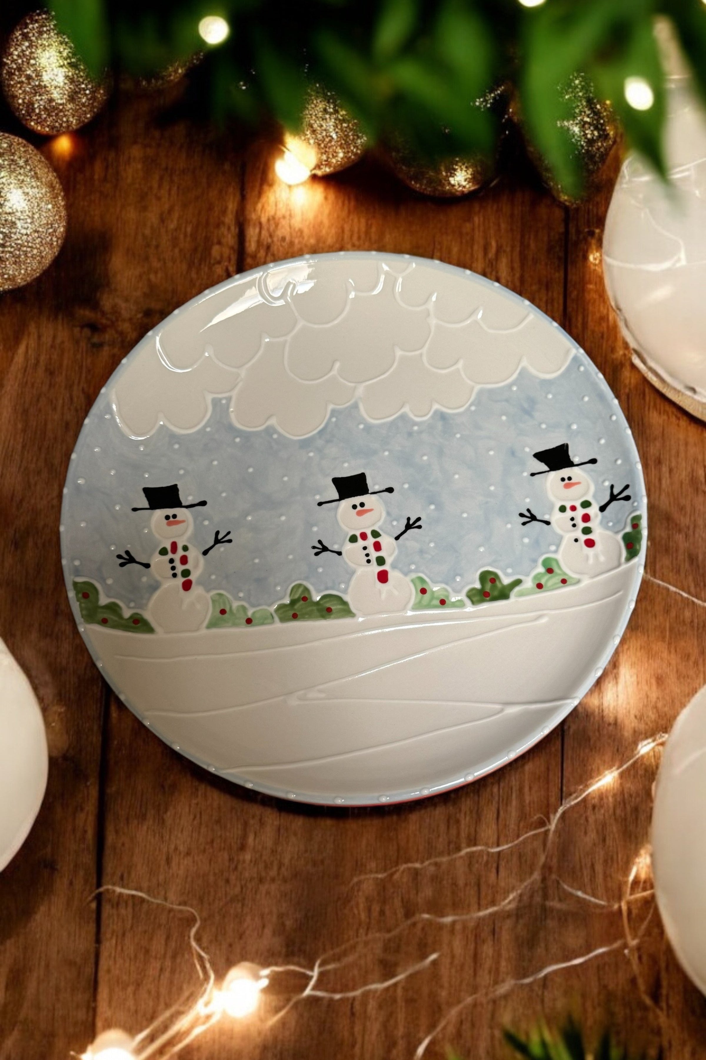 Holiday Round Cookie Plate | Hand-Painted Ceramic Christmas