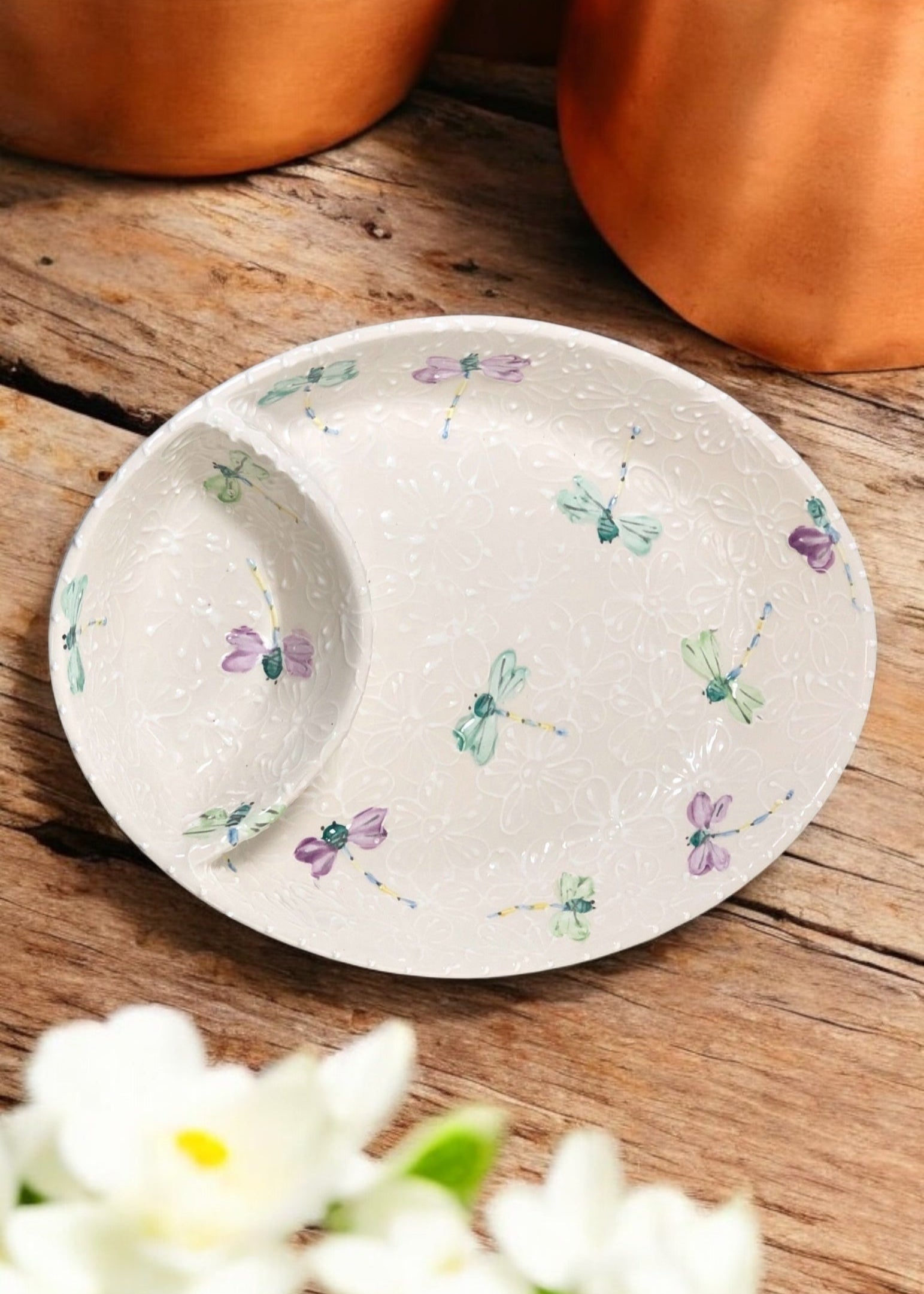 White Dragonfly Chip & Dip Dish 