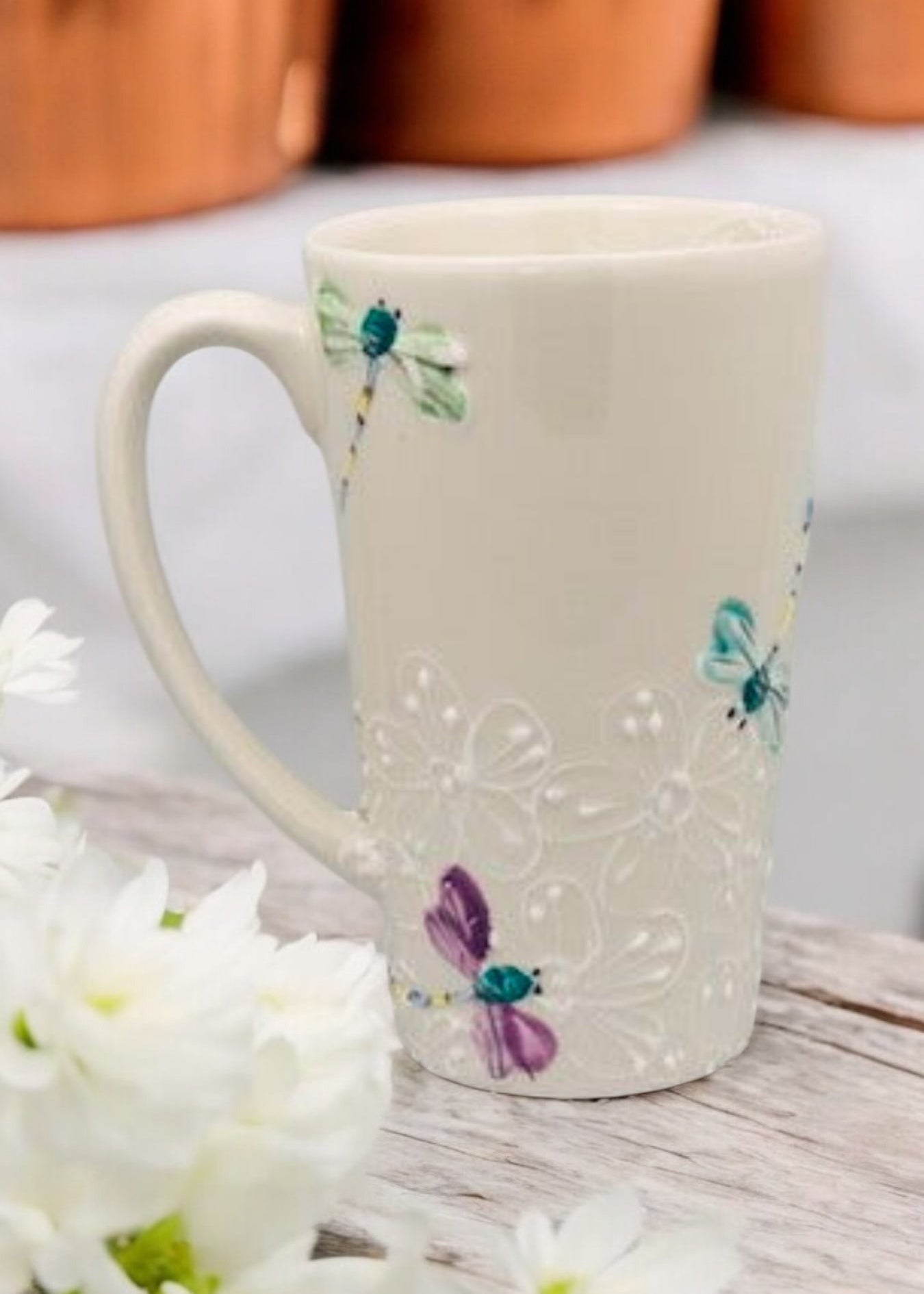 White Dragonfly Tall Mug