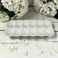 White floral handpainted egg tray ceramic - made in Canada- Ladybird Ceramics 