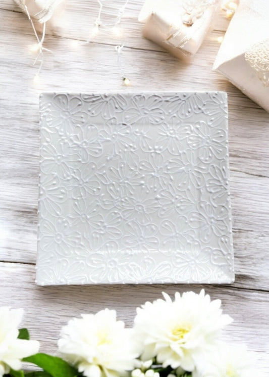 White Floral Serving Dish Square plate wedding gift 