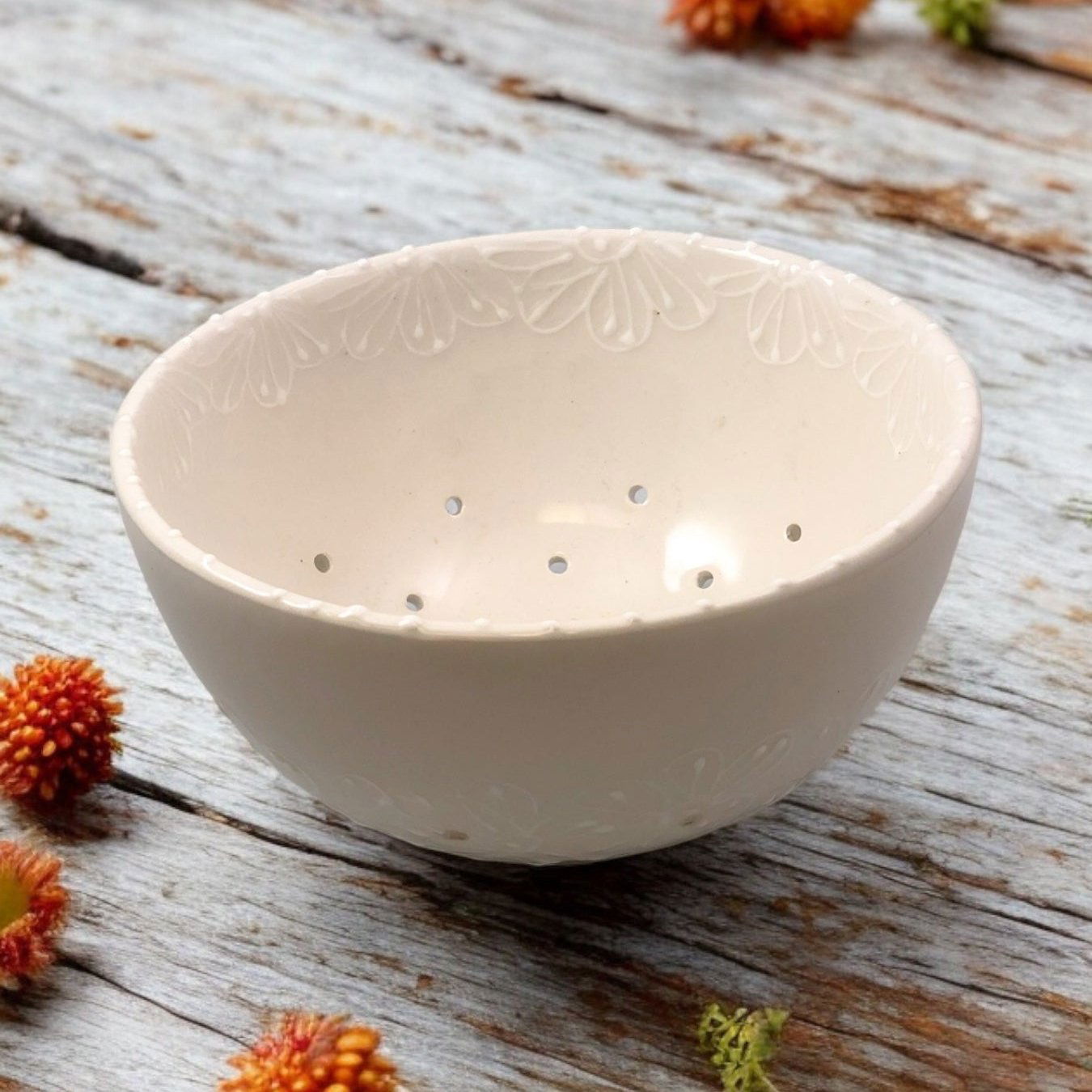 White Floral Painted Small Berry Bowl - Ladybird Ceramics