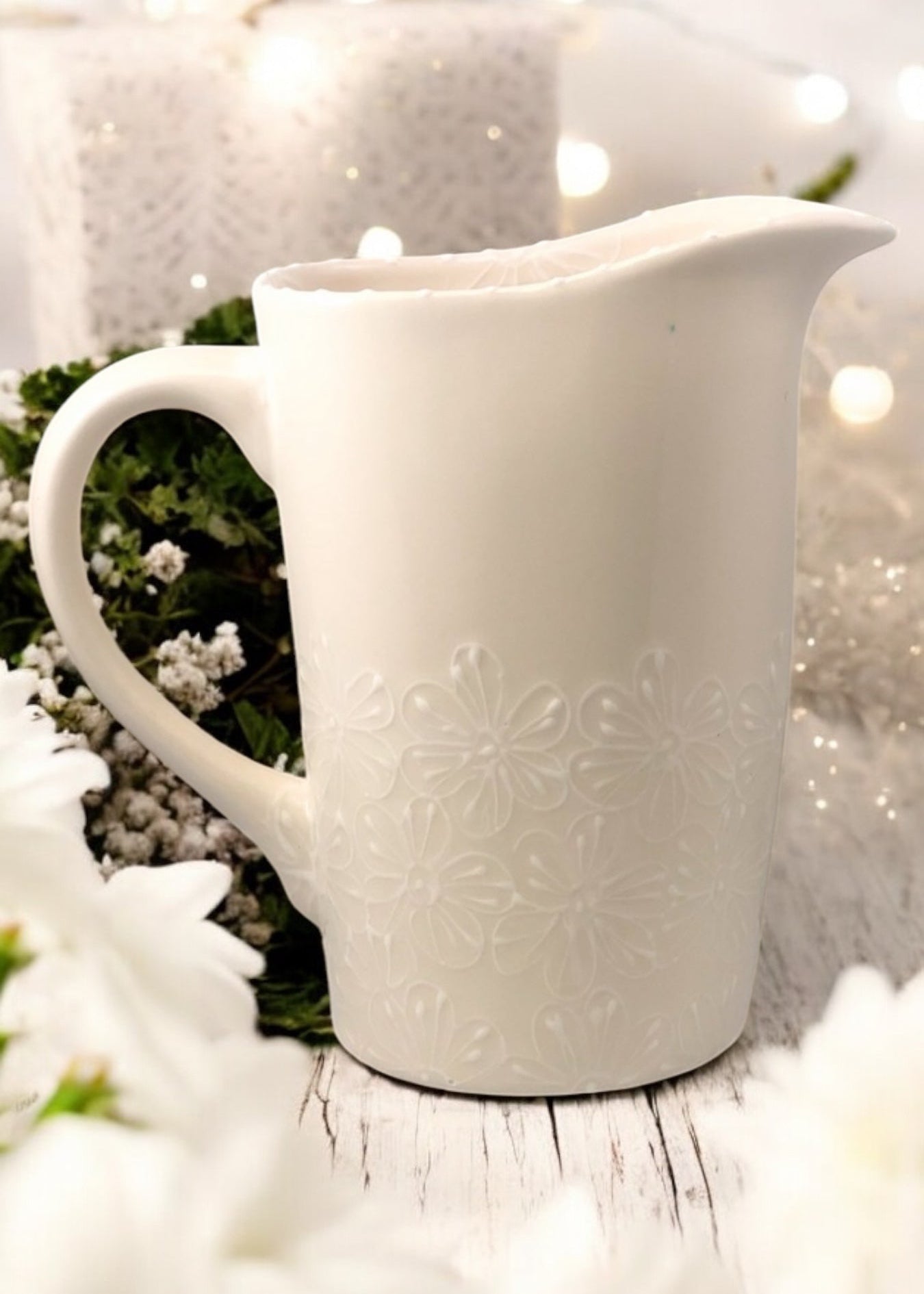 White floral Wedding Gift Milk Jug or Vase