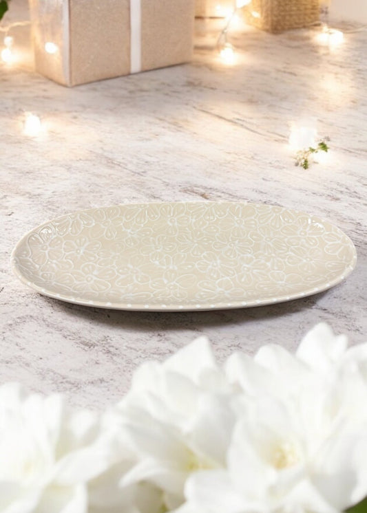 White floral ceramic long dish wedding gift