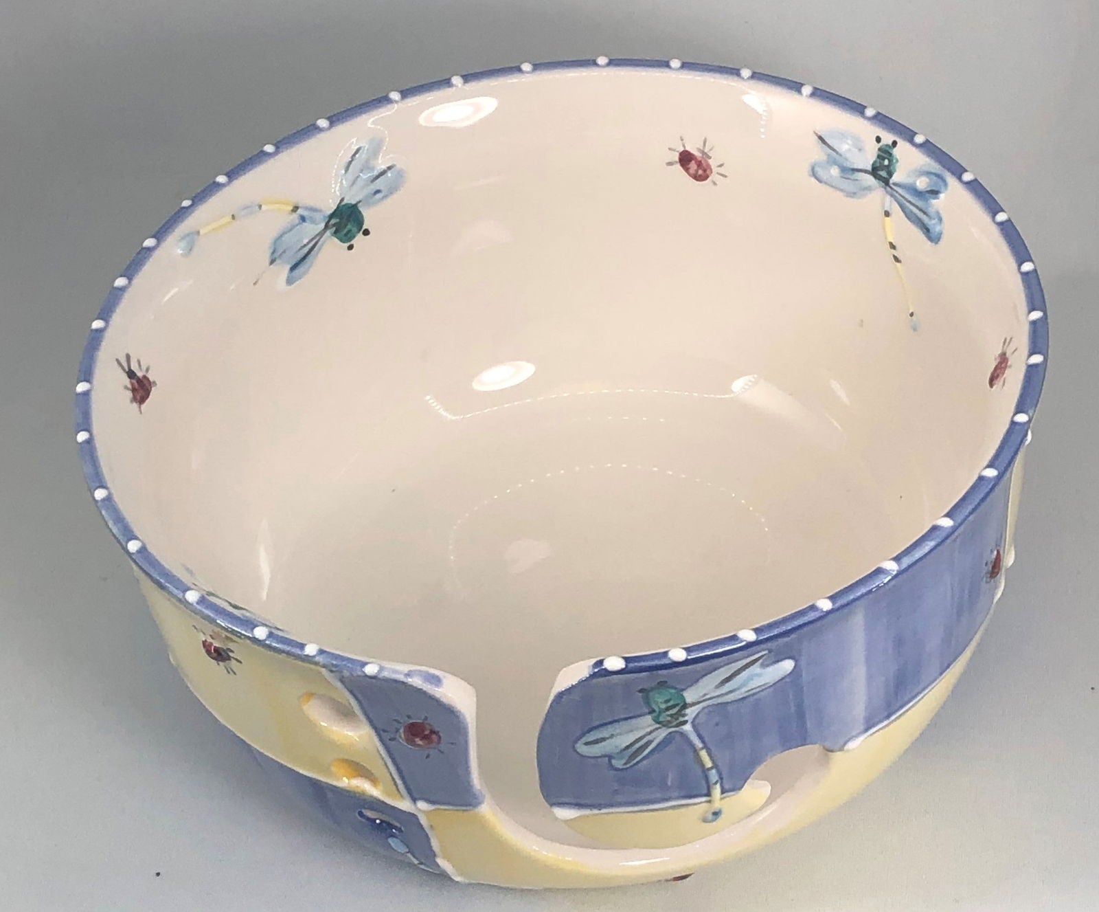 Knitting bowl / Yarn Bowl - Blue Dragonfly LadybirdCeramics
