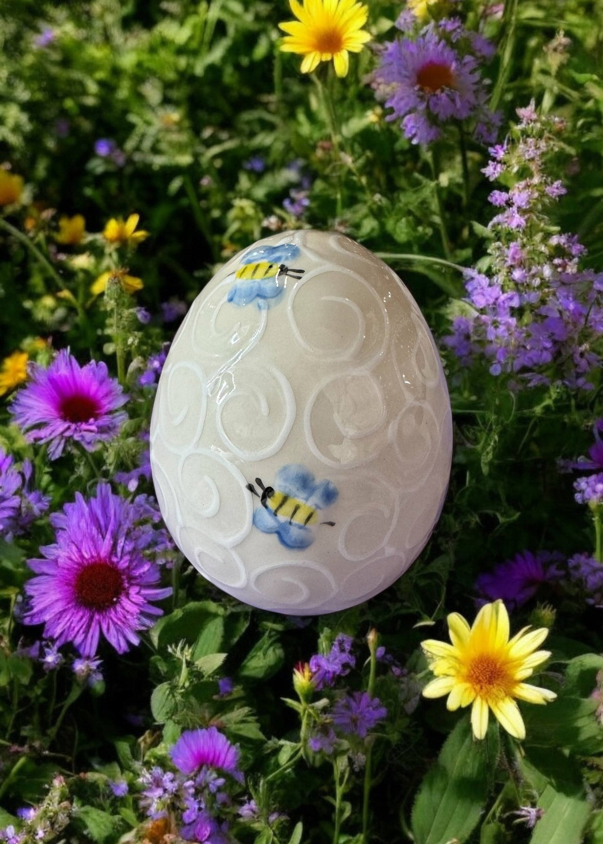bee ceramic easter egg painted 