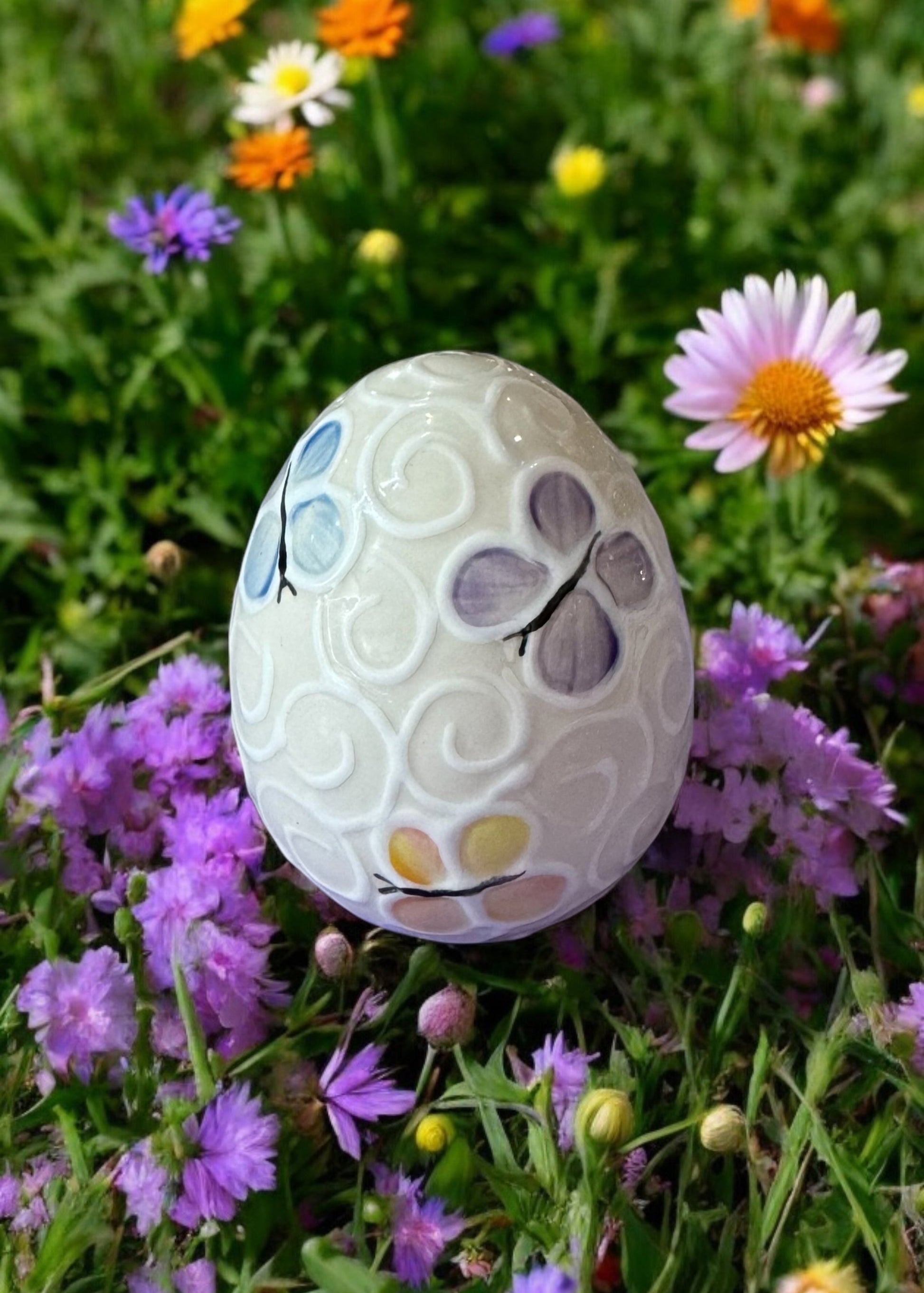butterfly ceramic easter egg painted 