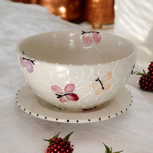 Butterflies painted - Small Berry Bowl - Ladybird Ceramics
