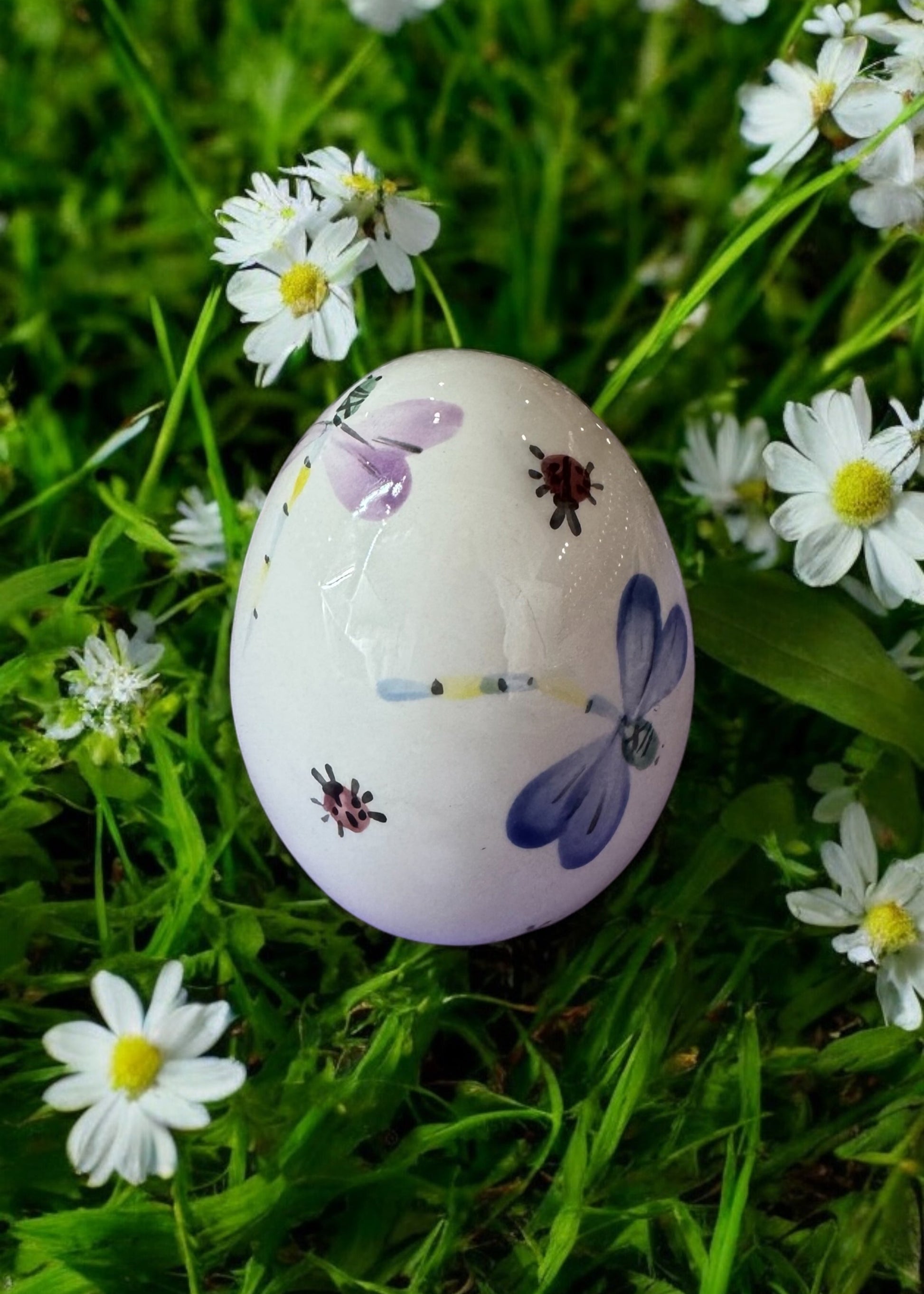 dragonfly easter ceramic easter egg painted 