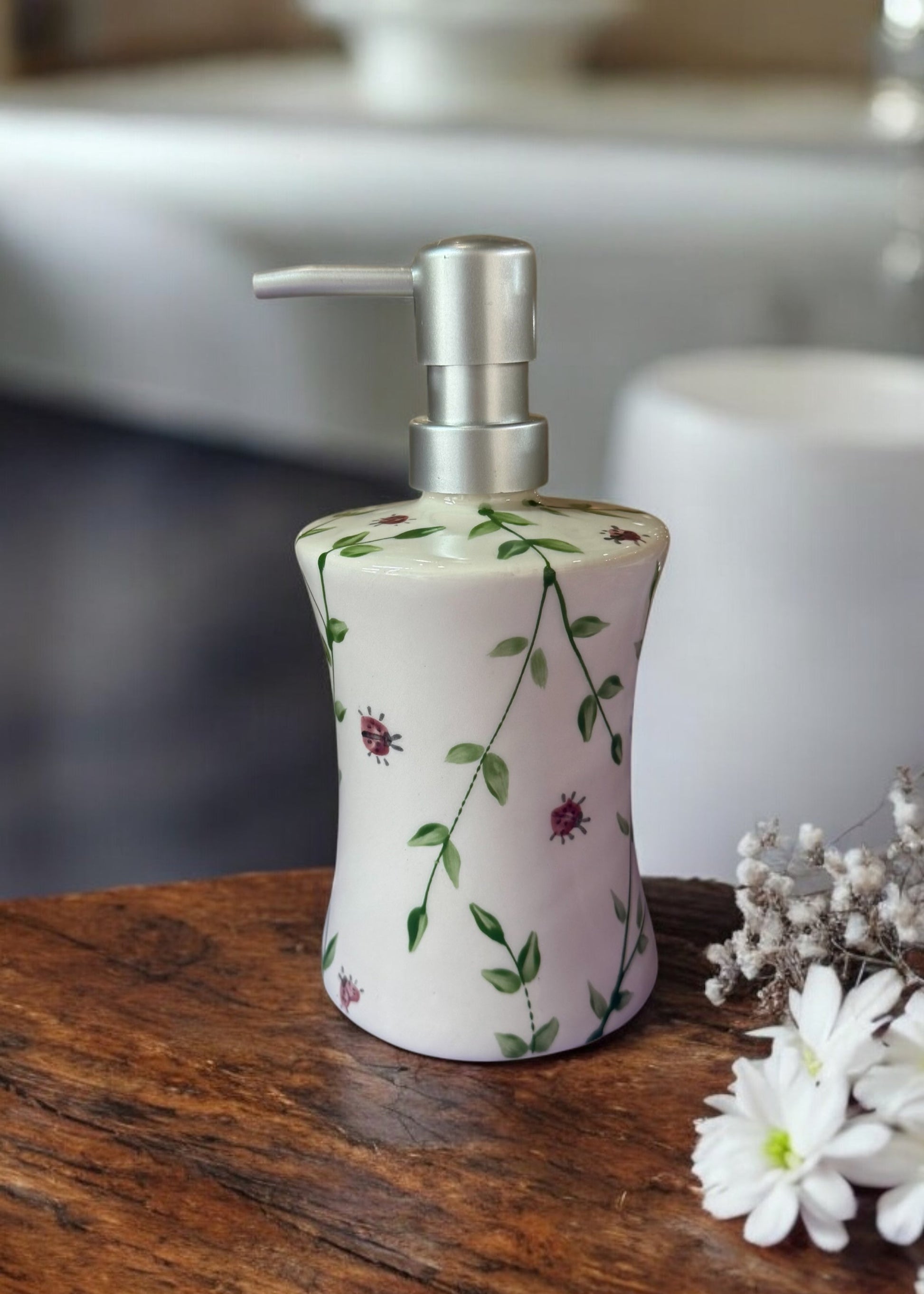 green leaves ceramic hand soap dispenser