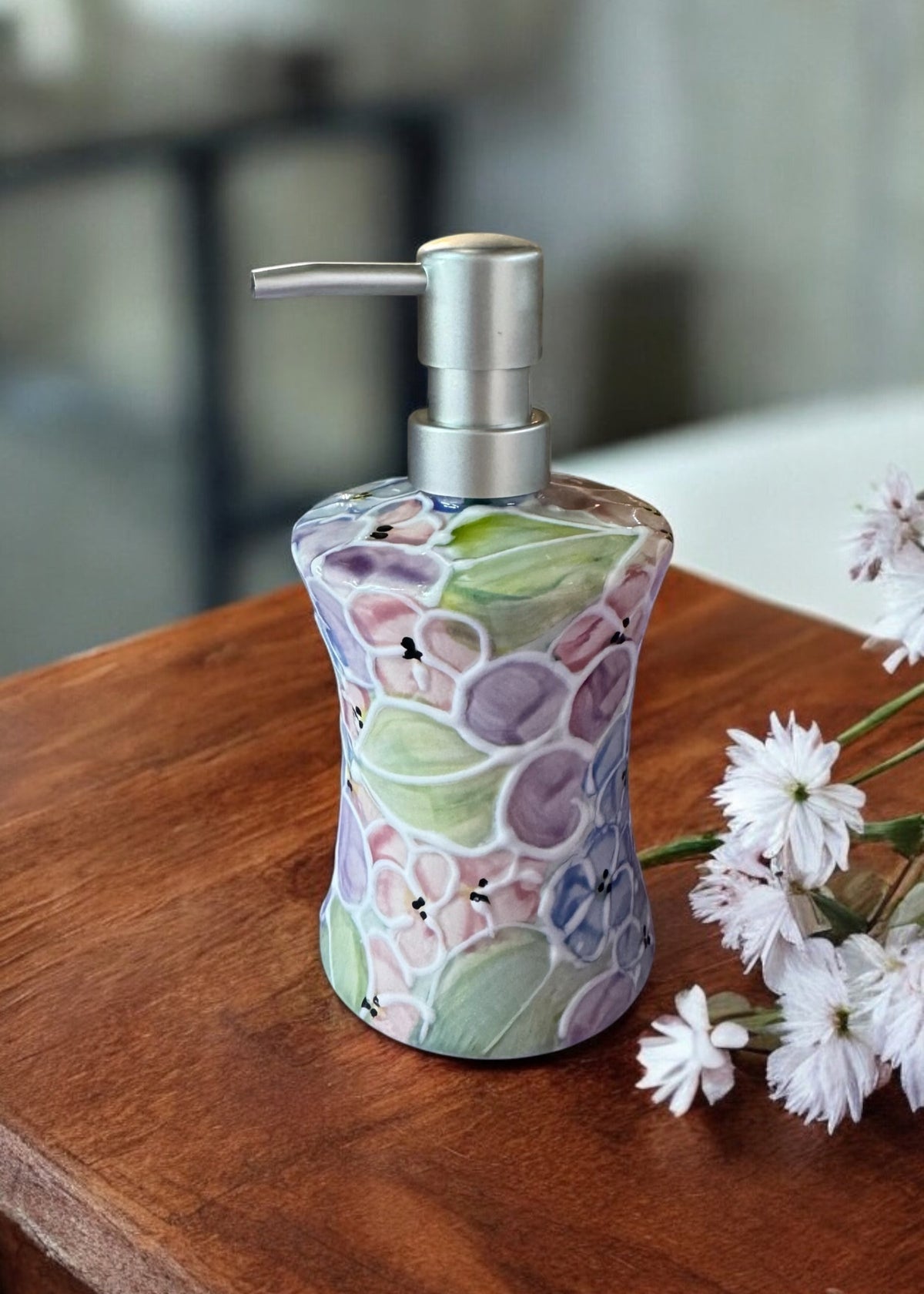 hydrangea ceramic hand soap dispenser 