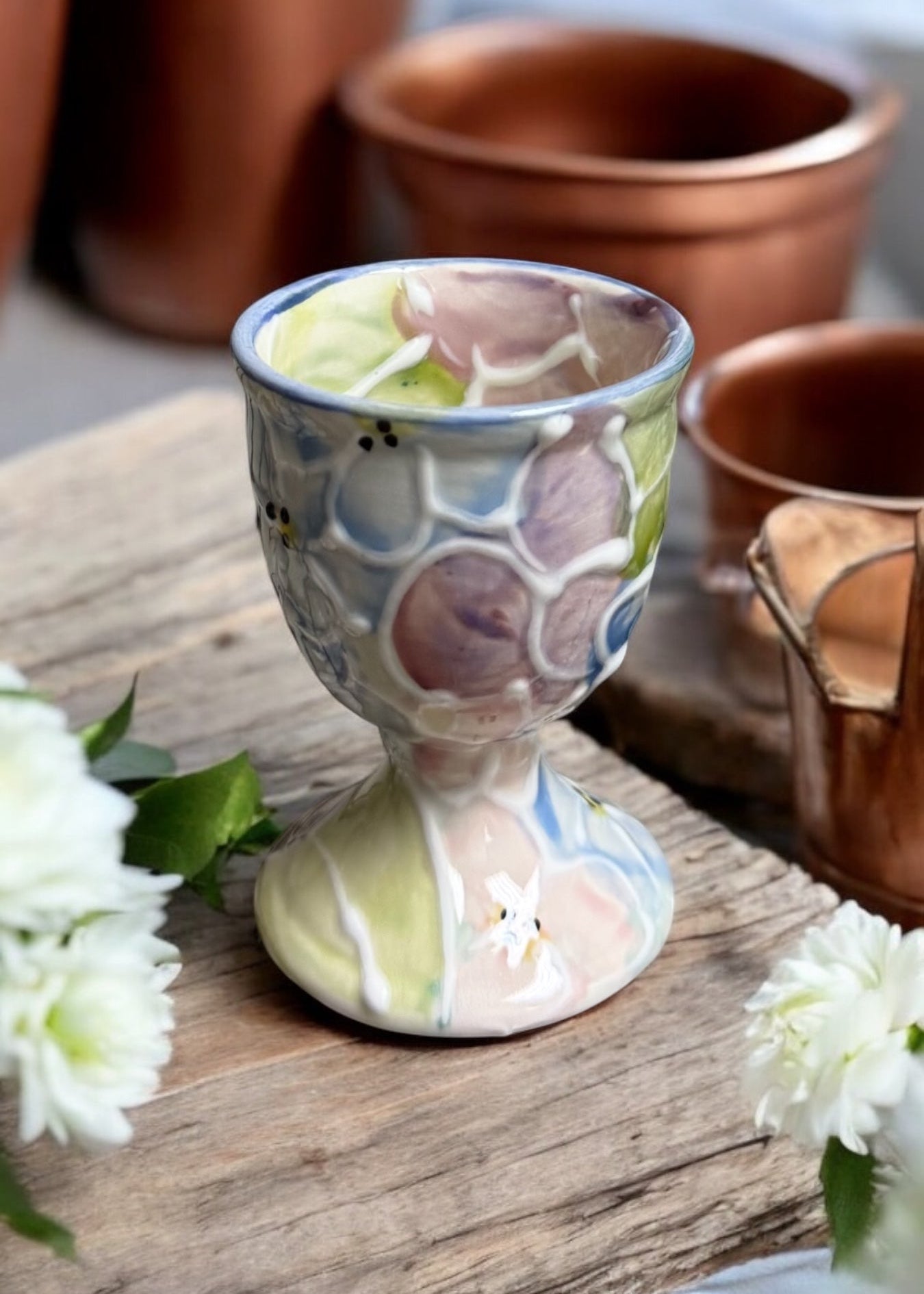 hydrangea egg cup ceramic