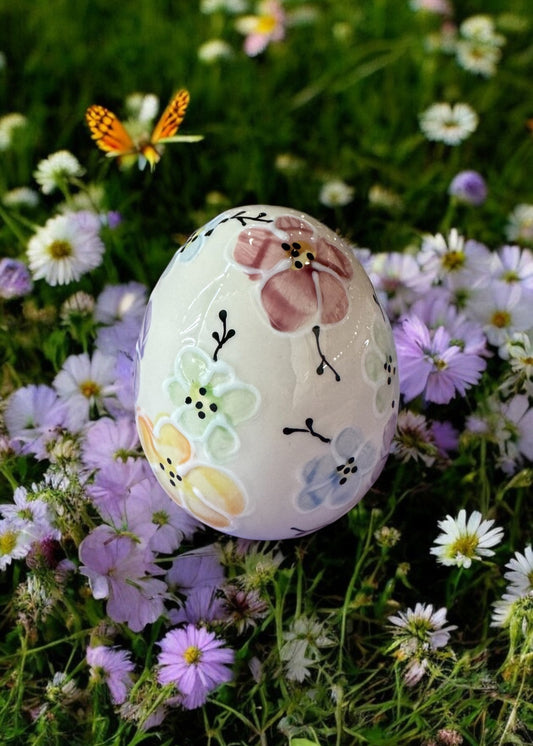 multi-color cherry blossoms ceramic easter egg 