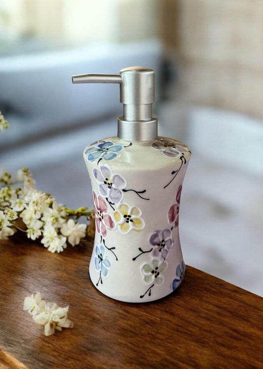 multi cherry blossom ceramic hand soap dispenser 