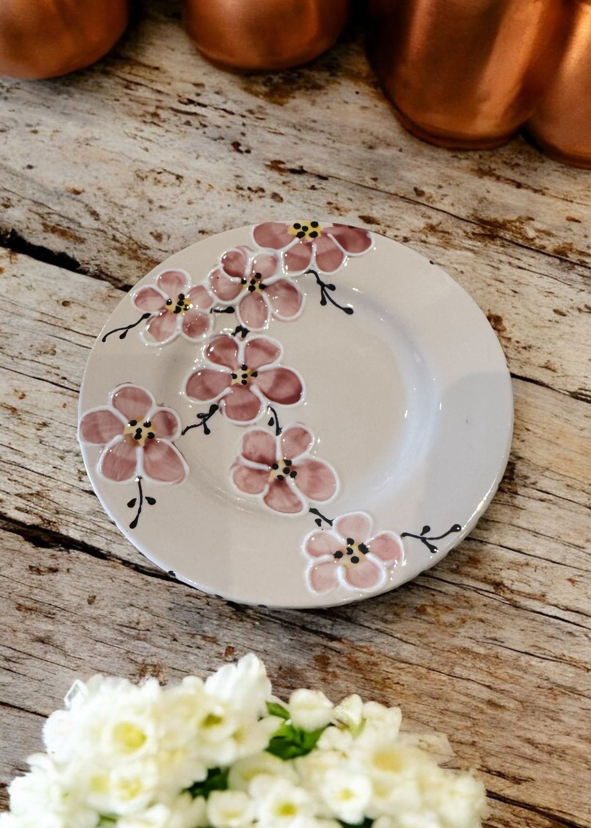 pink cherry blossom 6" round plate