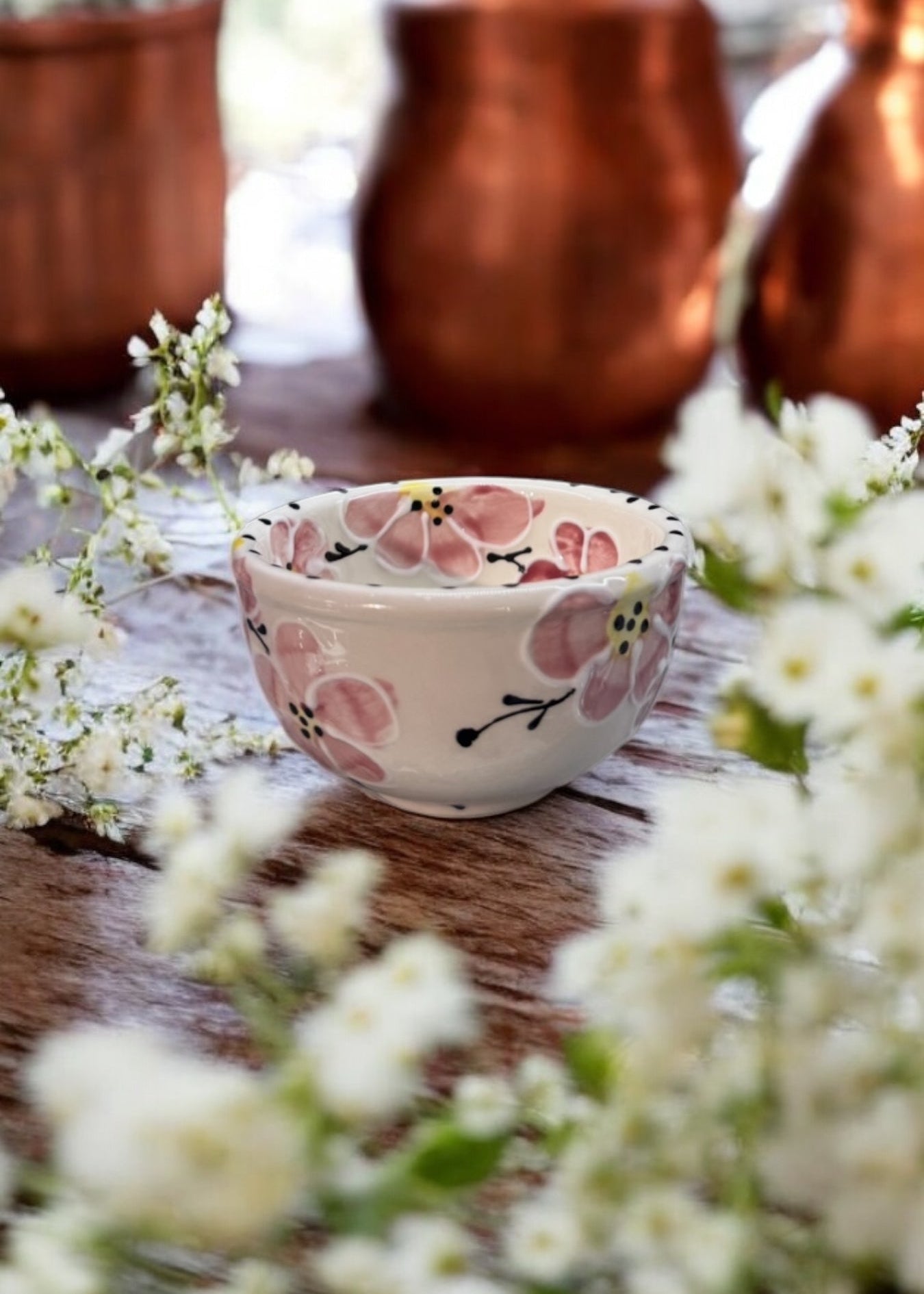 pink cherry blossom ceramic sauce bowl