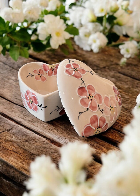 pink cherry blossom heart box open