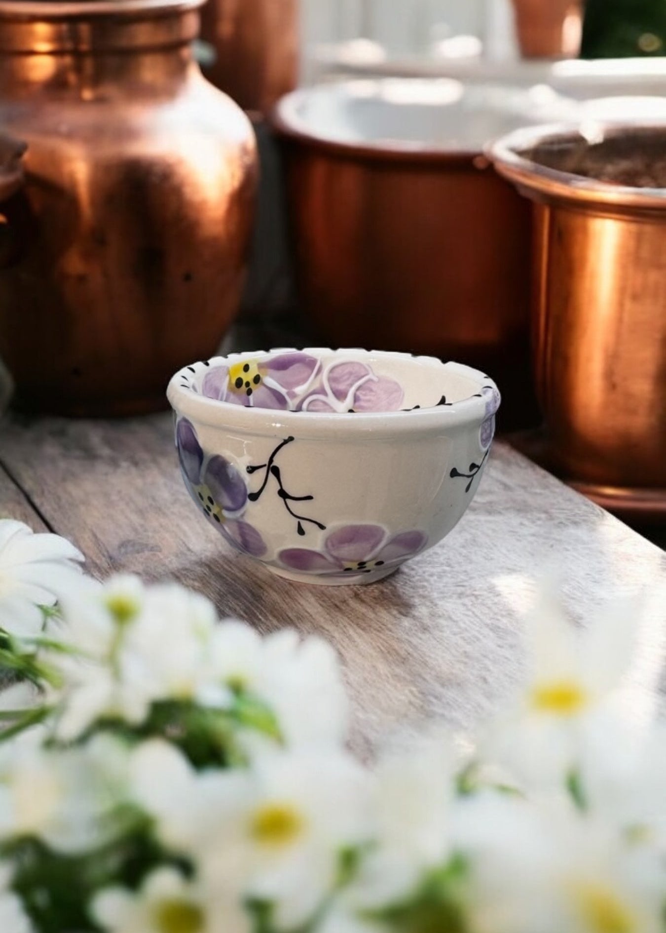 purple cherry blossom ceramic sauce bowl
