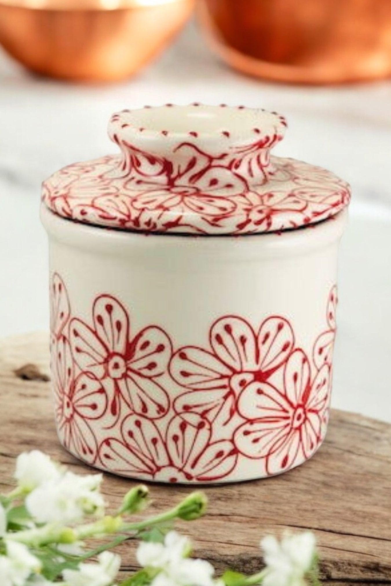Red Floral Butter Crockery
