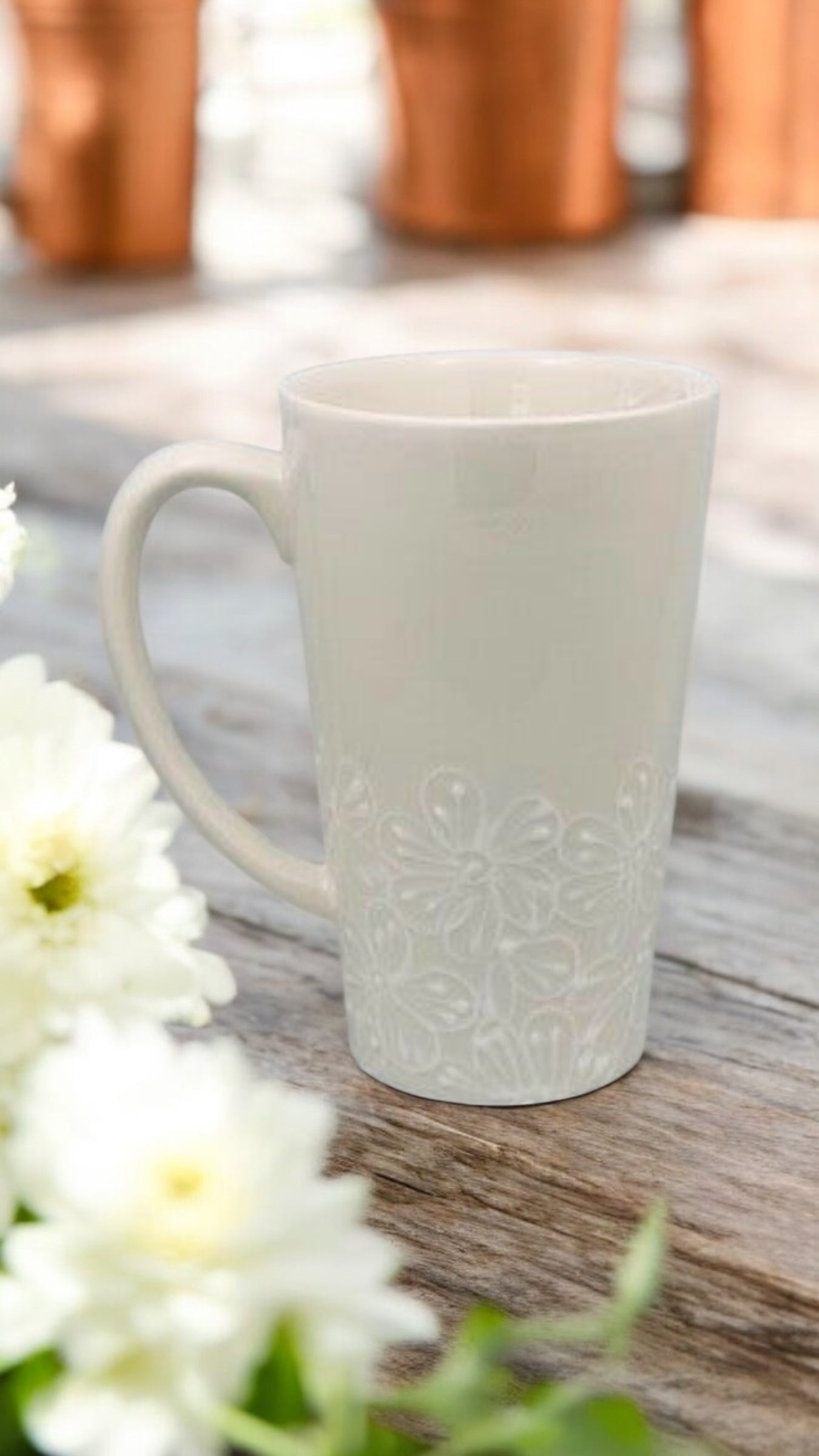 white floral tall mug handpainted - Ladybird Ceramics Brand